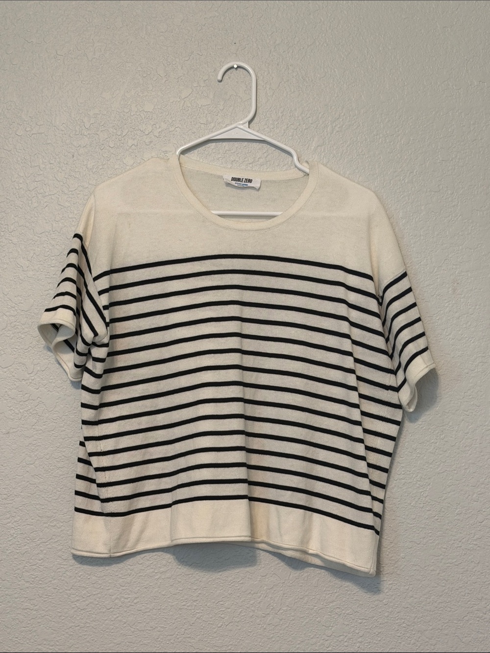 Double Zero Cream & Black Striped Short Sleeve Knit Tee